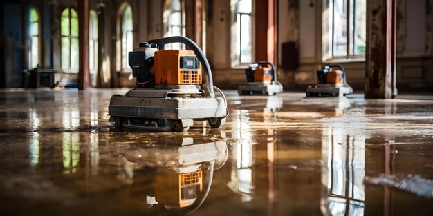 Water Removal Equipment Damaged Floors Concept Water